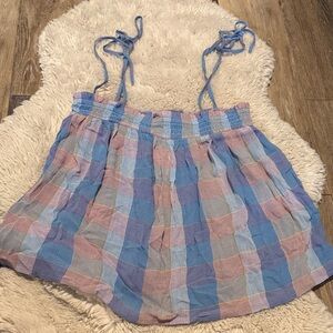Blue and Pink Plaid Sleeveless Top
